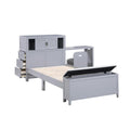 NKSB2024GYBC-1MZ Twin/Full Bookcase Platform Bed with Hidden Desk, Stool ,Storage Bench and Drawers