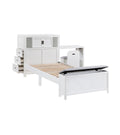 NKSB2024WHBC-1MZ Twin/Full Bookcase Platform Bed with Hidden Desk, Stool ,Storage Bench and Drawers