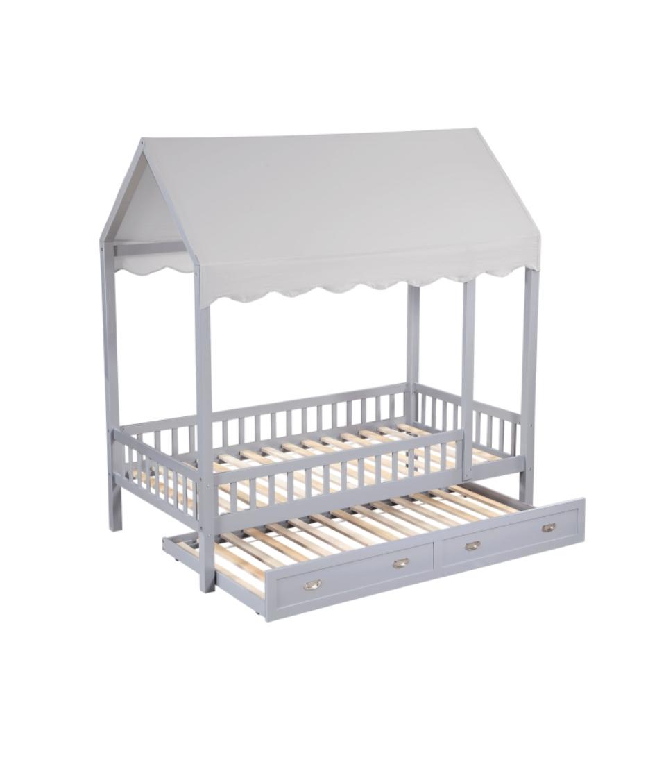 NKSB2024GYCPMZ Twin Canopy Platform Bed with Trundle or Drawers Option