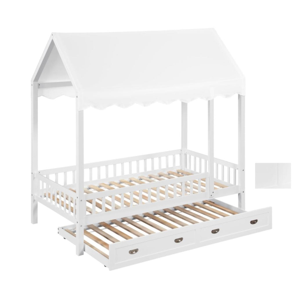 NKSB2024WHCPMZ Twin Canopy Platform Bed with Trundle or Drawers Option