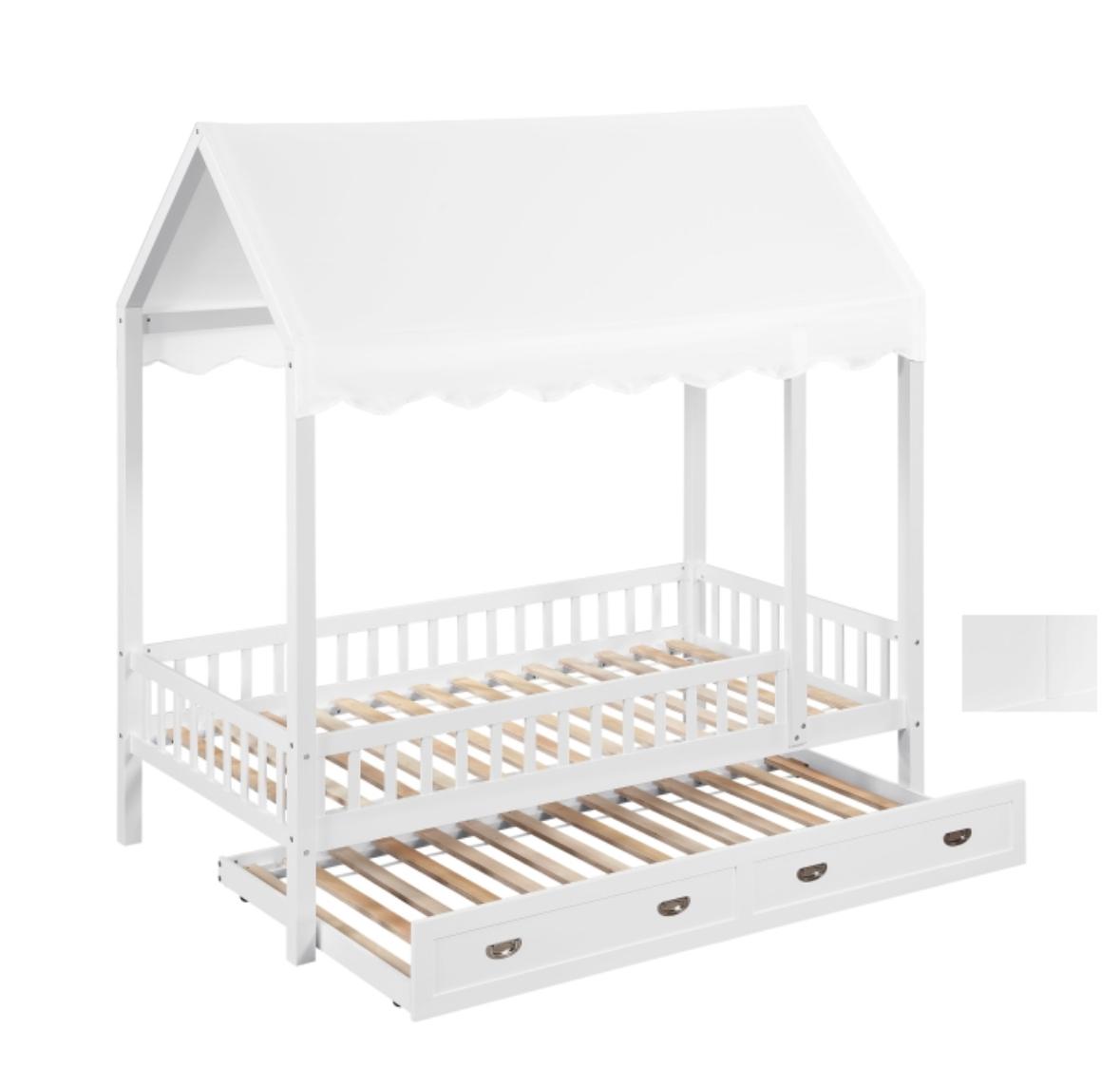 NKSB2024WHCPMZ Twin Canopy Platform Bed with Trundle or Drawers Option