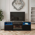 NKS45600BKMZ 70-inch TV Stand with Fireplace, Black Gloss Finish