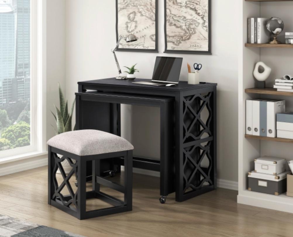 NKS4998BLKMZ 3-Piece Pack Desks with Stool Set