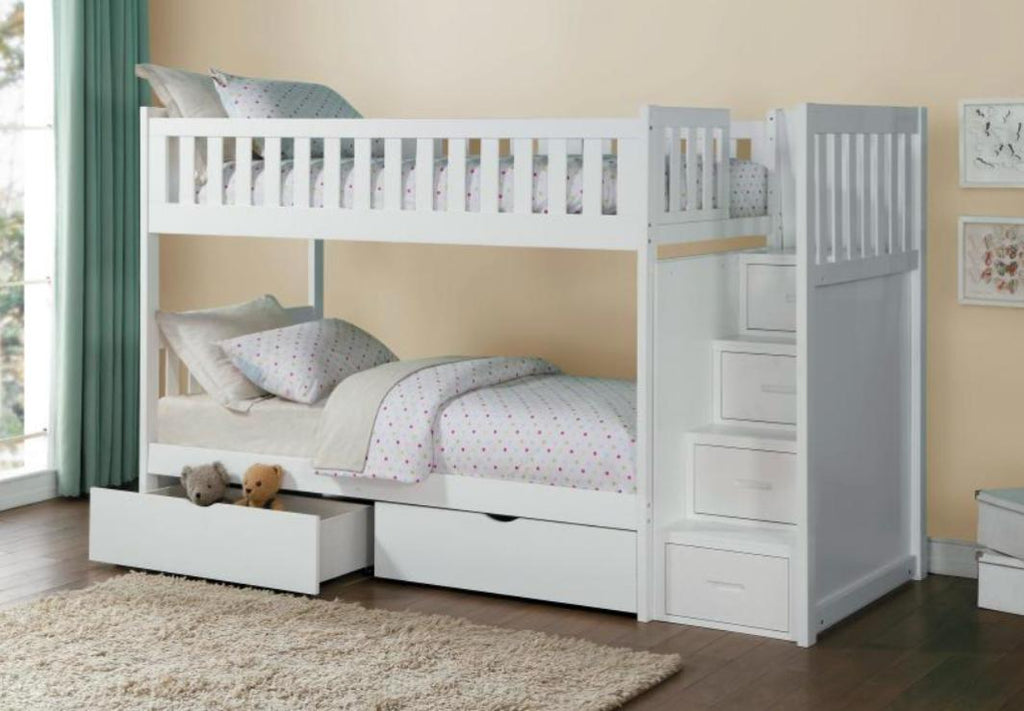 NKSB2053SBWMZ Stairs Bunk Bed with Drawers or Trundle