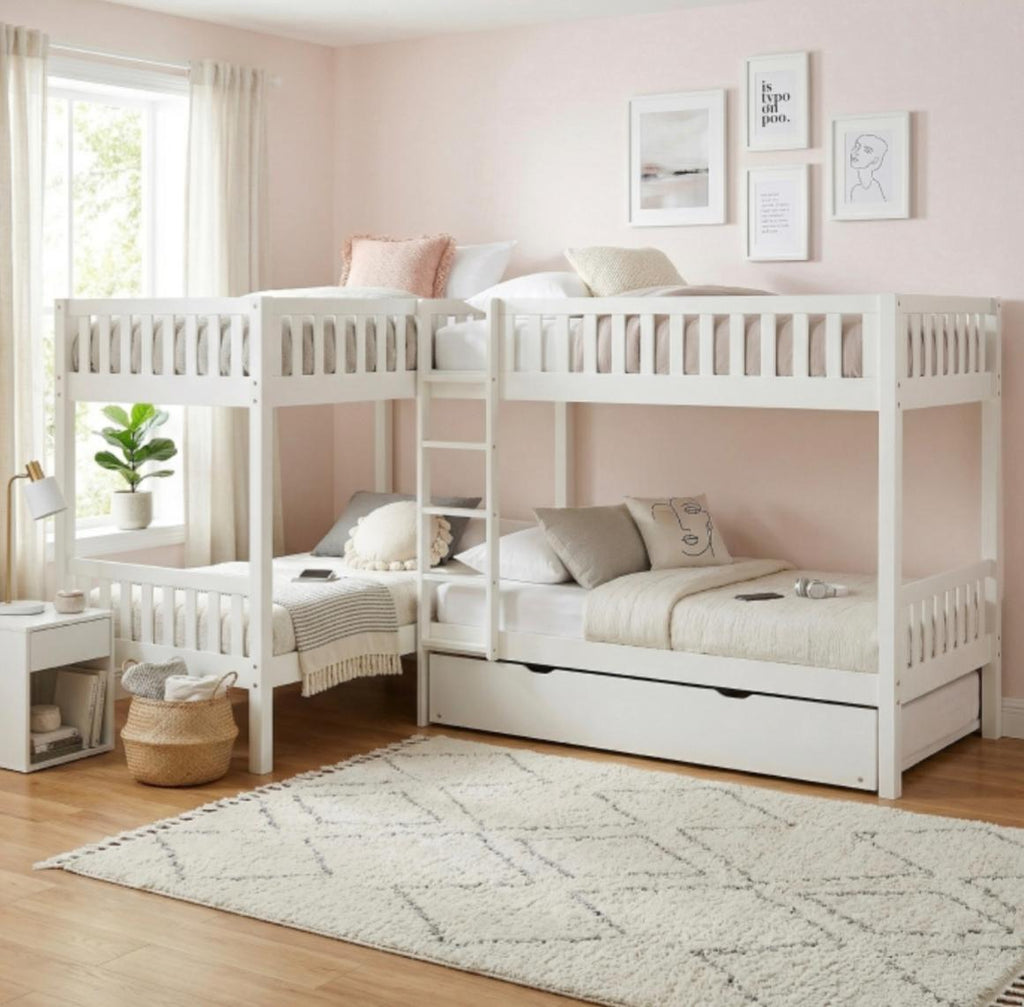 NKSB2053CNWMZ Corner Bunk Bed with Drawers or Trundle