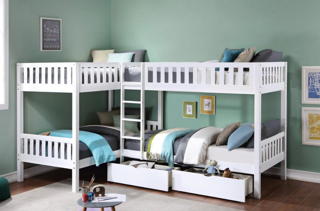 NKSB2053CNWMZ Corner Bunk Bed with Drawers or Trundle