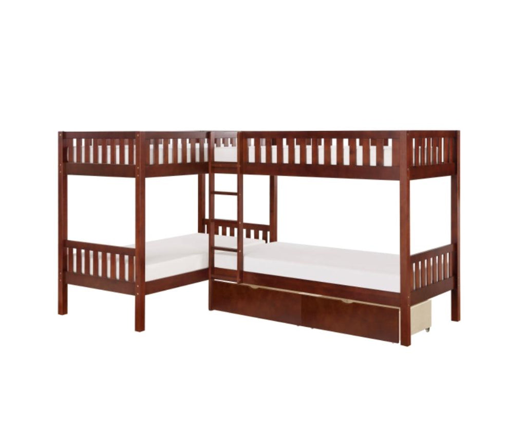 NKSB2013CNMZ Corner Bunk Bed with Drawers or Trundle