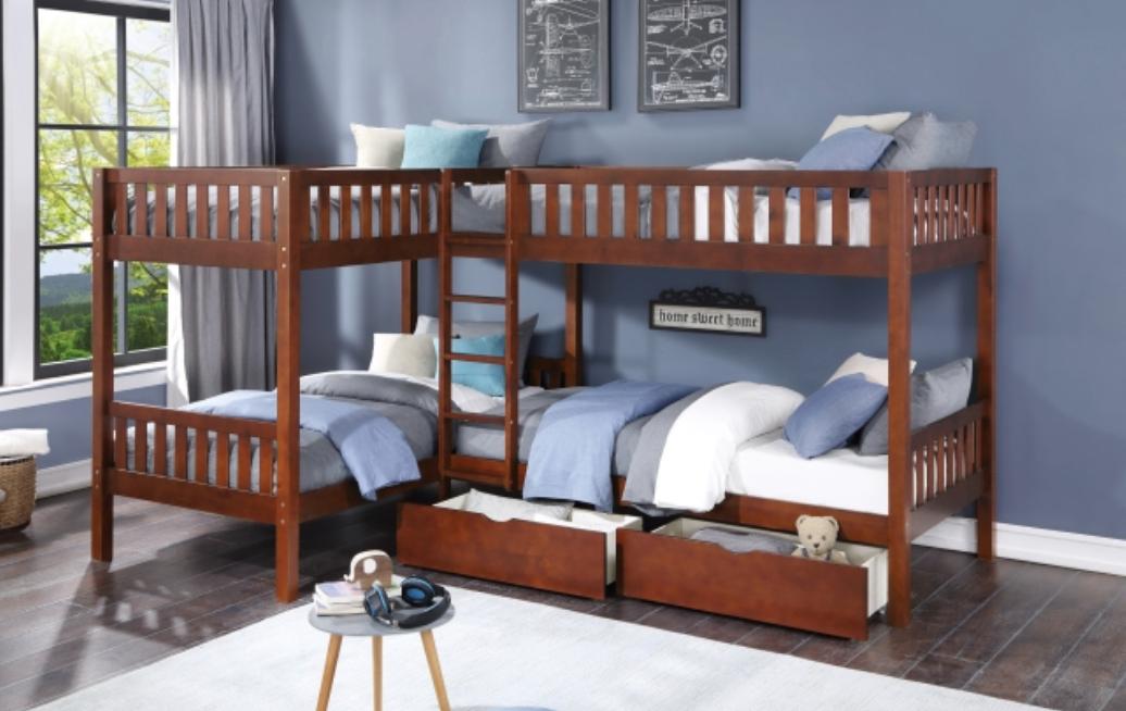 NKSB2013CNMZ Corner Bunk Bed with Drawers or Trundle