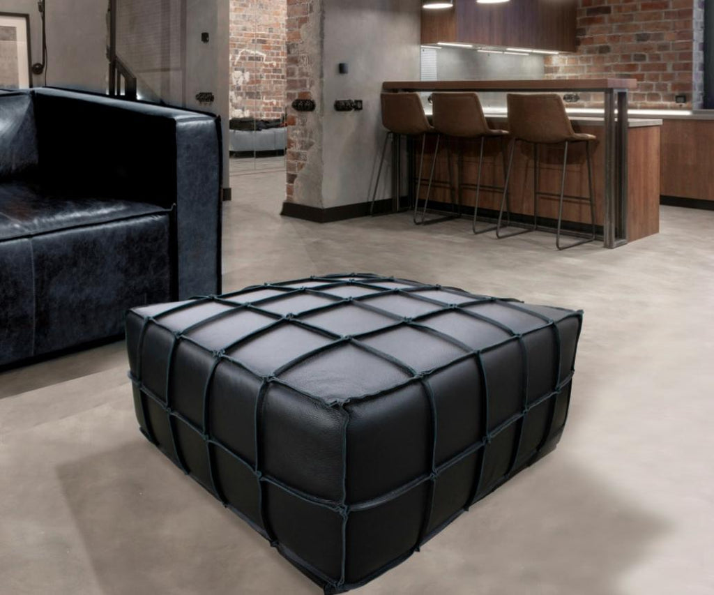 NKS99963BLKMZ Full Cowhide Leather  Ottoman