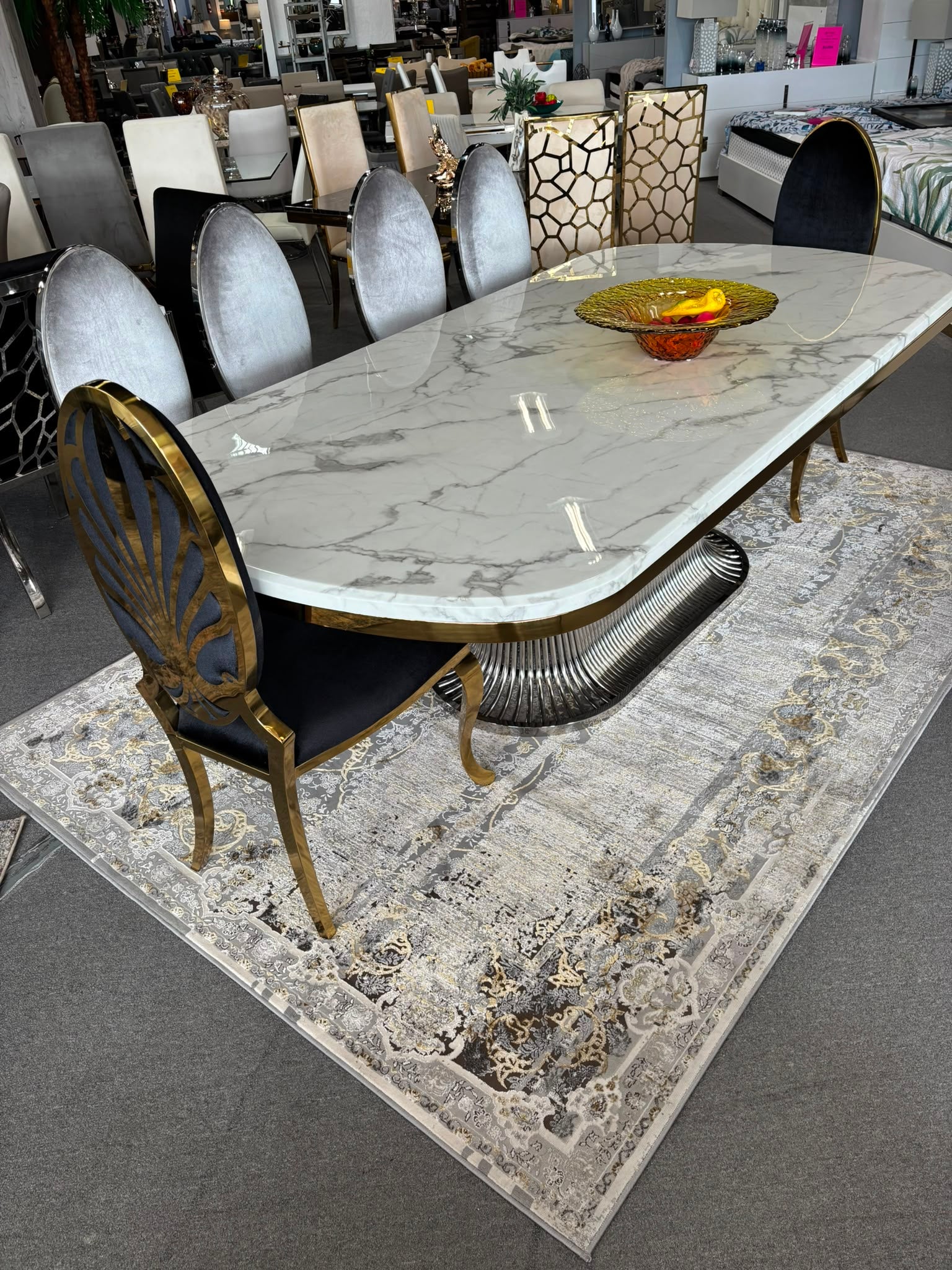 NKSPARAFKN14 Large Marble Dining Table Set