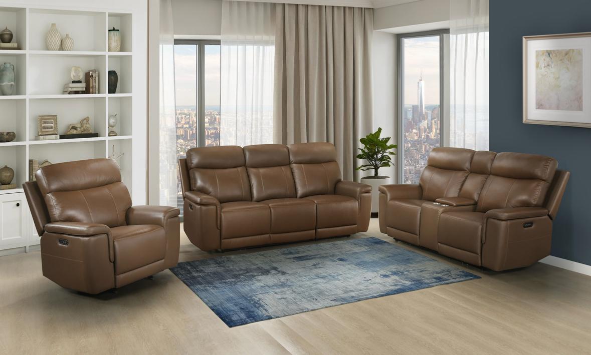 NKS9199BRWMZ Leather Electric Power Recliner Sofa Set