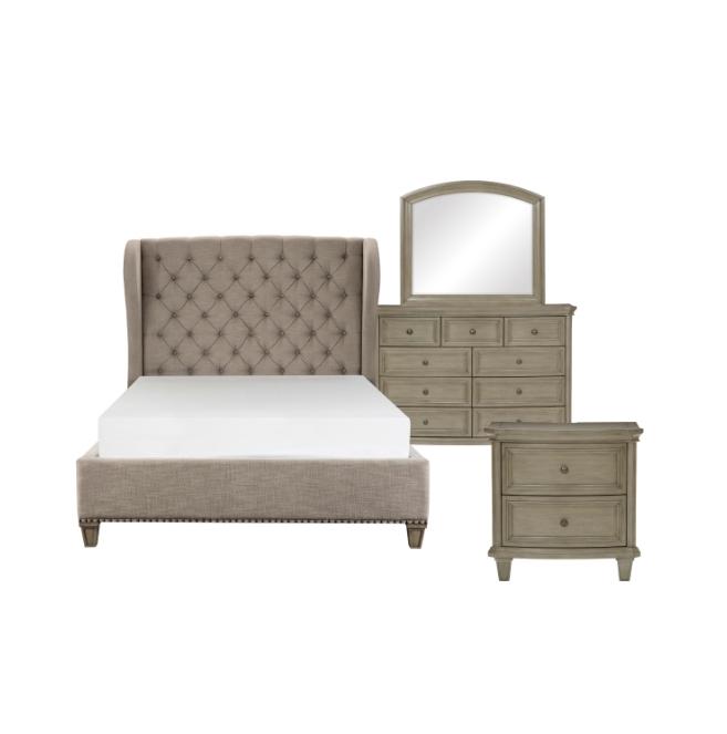 NKS5442MZ Contemporary Fabric Upholstered Bed with Wooden Casegoods and Mattress