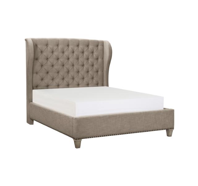 NKS5442MZ Contemporary Fabric Upholstered Bed with Wooden Casegoods and Mattress