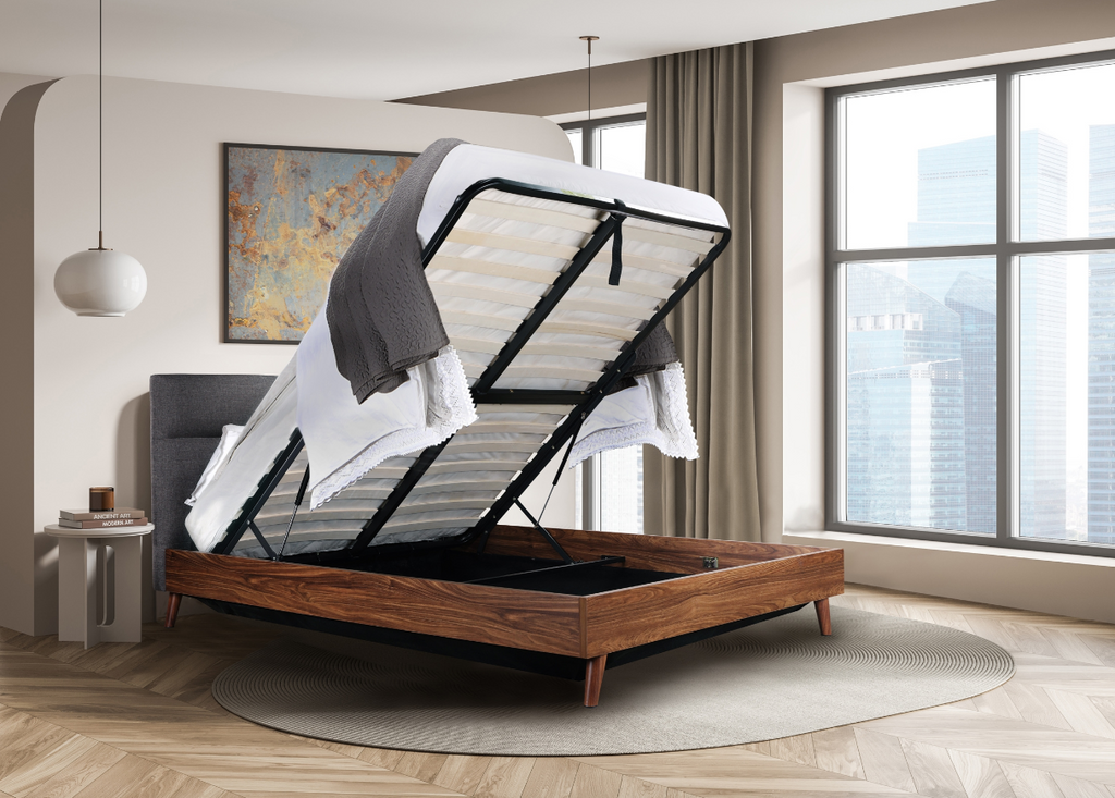 NKS5898GY Contemporary Platform Bed in Queen/ King Sizes with Lift Storage