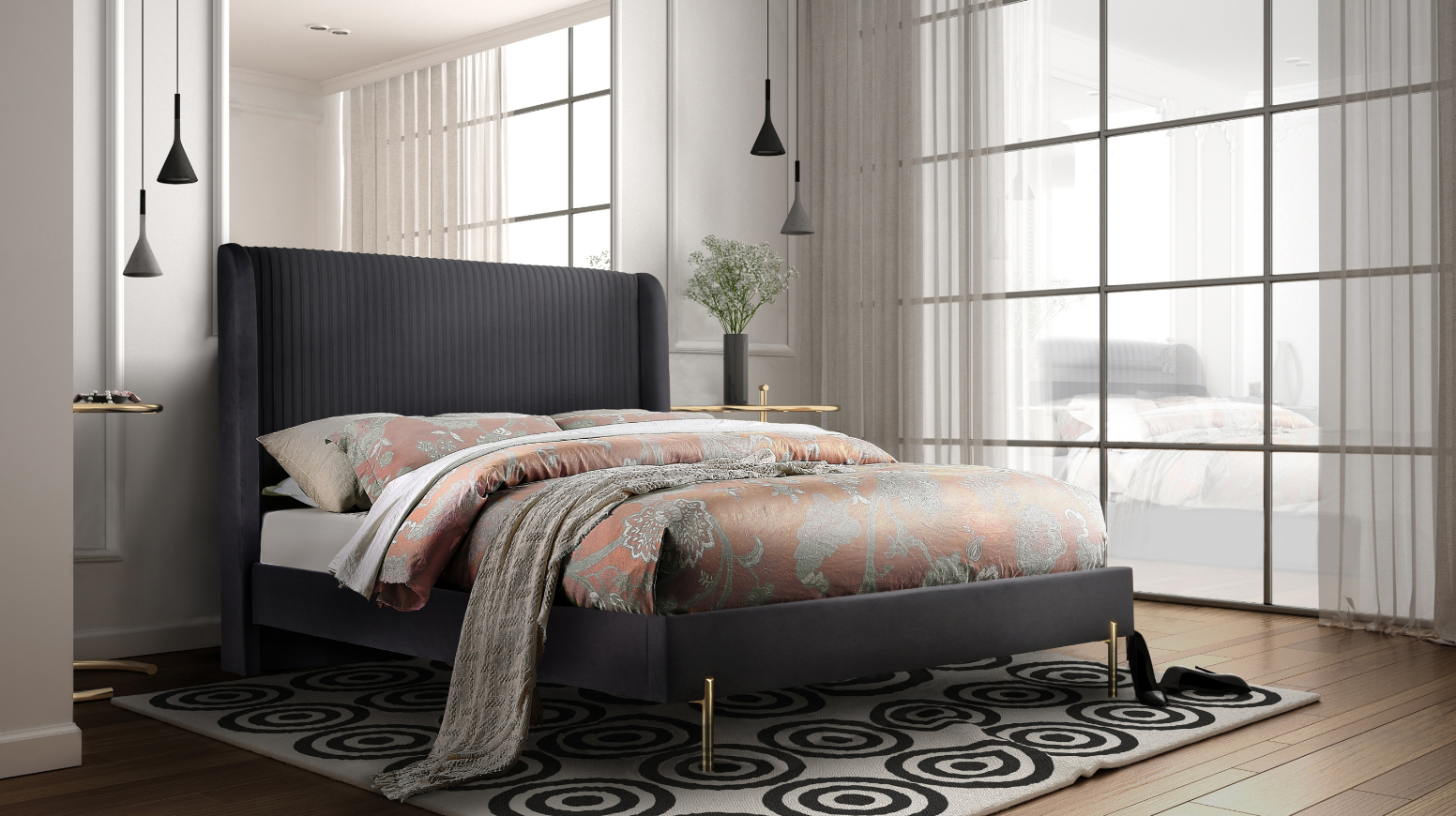 NKS5900DG Fabric Platform Bed in Queen Size