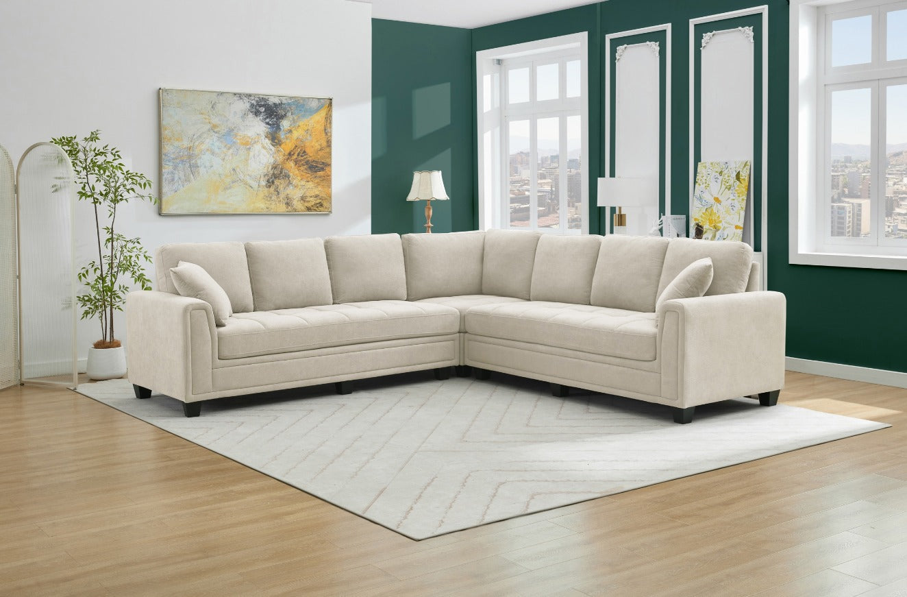 NKS99089BEMZ 3-piece Corner Fabric Sectional with 2 Pillows